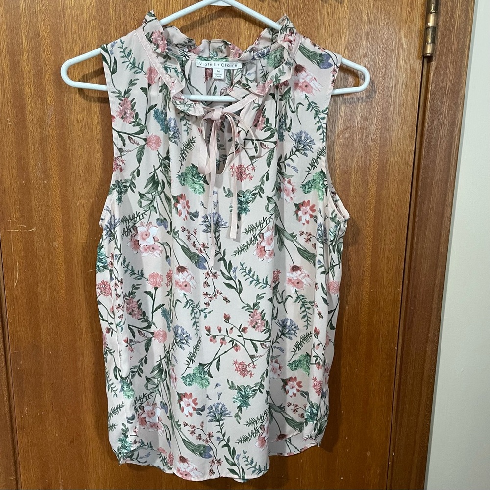 Violet & Claire Floral Sleeveless Top, with Ribbon Tie